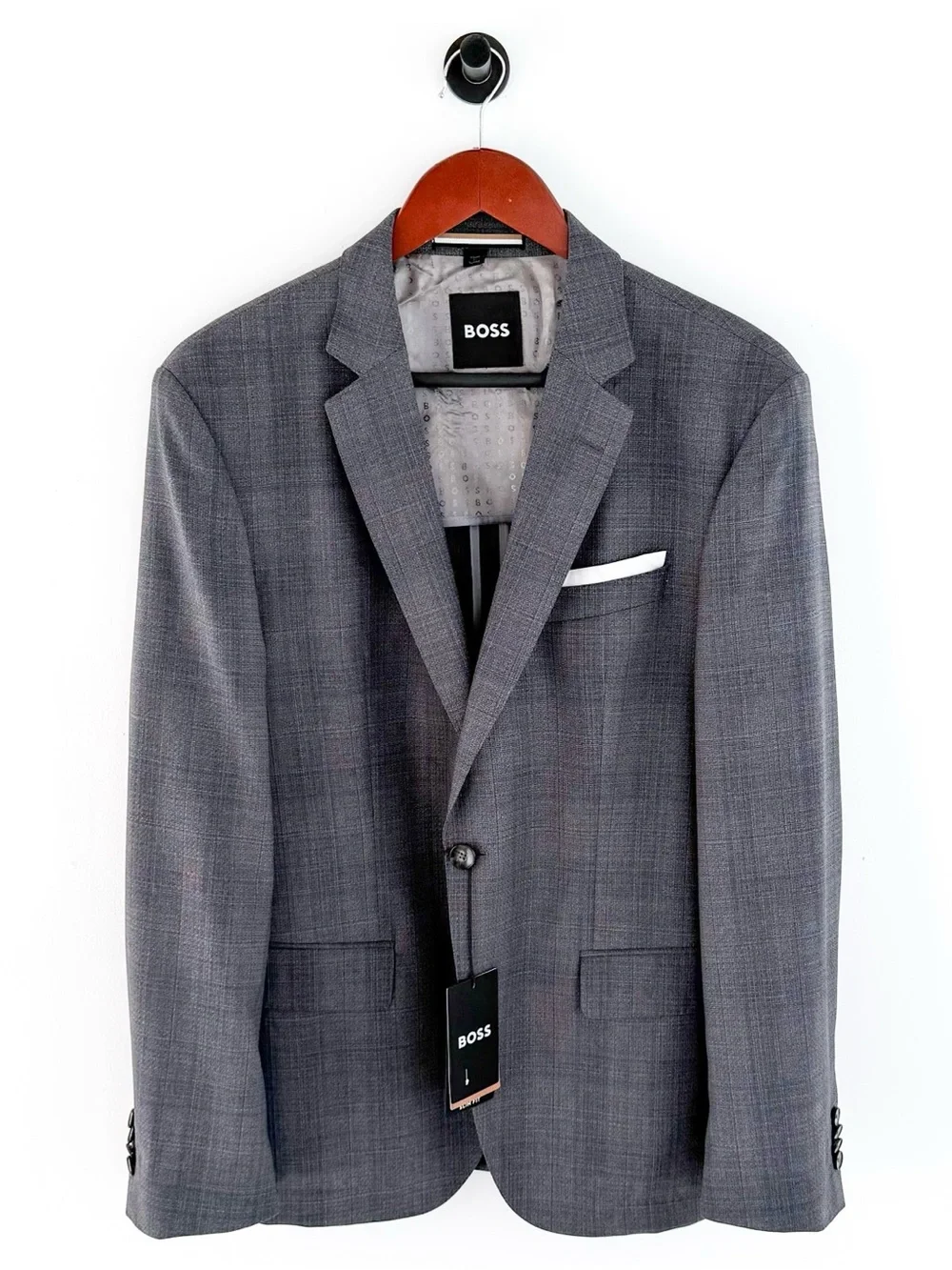 NWT New BOSS Men’s Gray Plaid Blazer Italian Wool Holy-Allee 3 Sport Coat